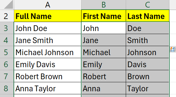 Excel Flash Fill Function