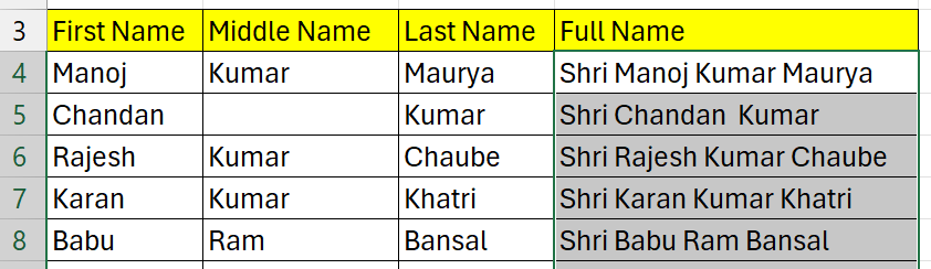 Excel Flash Fill Function